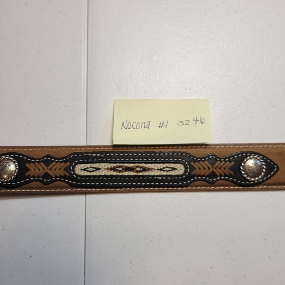 Nocona Top Hand Leather Western Belt Tan with Black Billet Silver Concho Men's - Picture 2 of 14